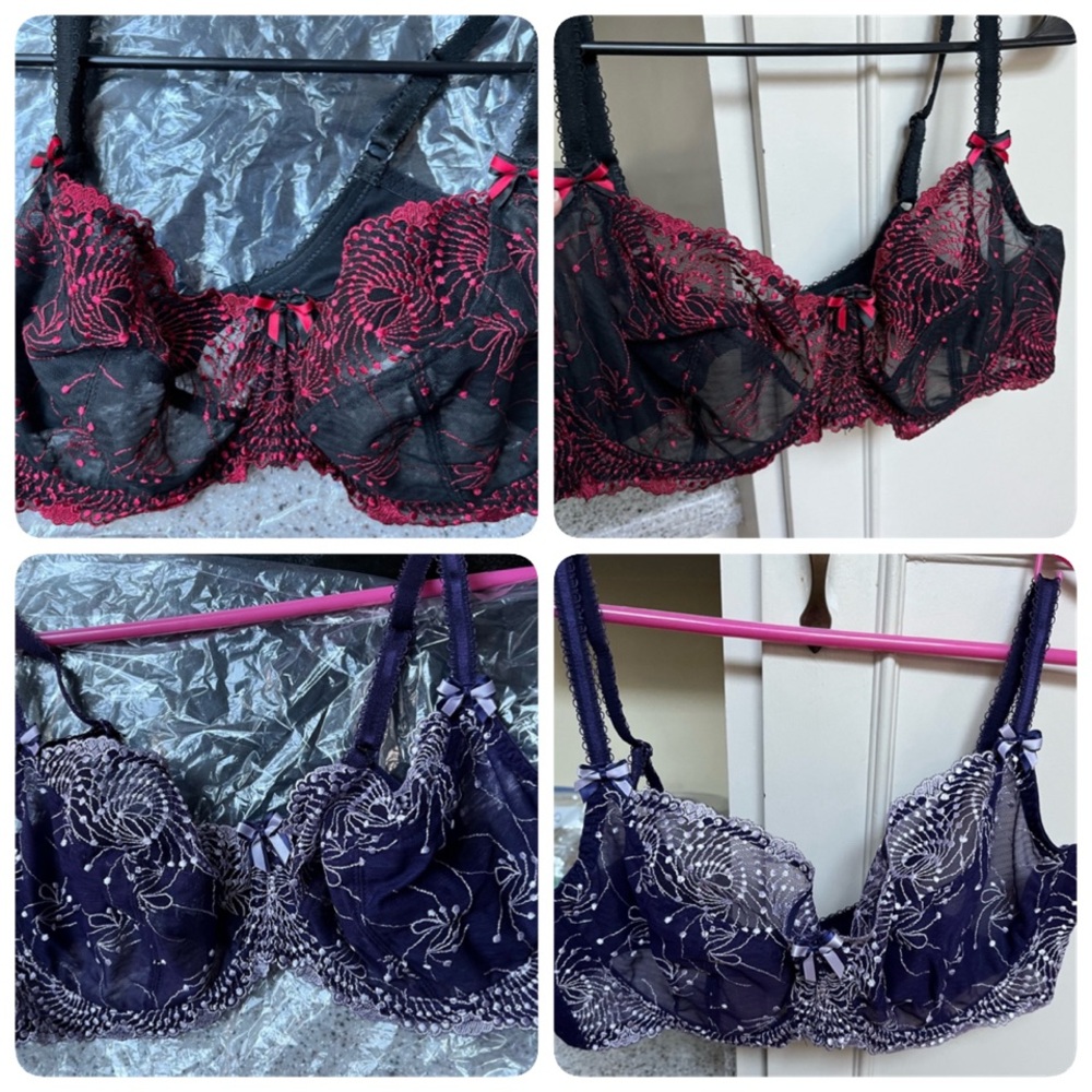 🛍️💕NWOT- Lot of 2-Elegant Lace Embroidered Bras - Red & Purple